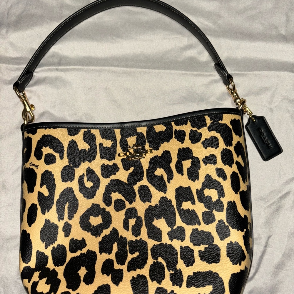 Coach Black and Tan Animal Print Shoulder Bag